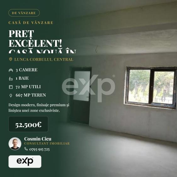 Casă individuală cu 3 camere cu Teren 667 Mp în Lunca Corbului