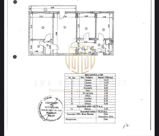 Apartament cu 3 camere semidecomandat în Central