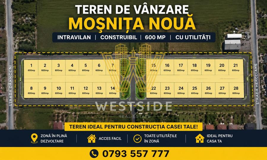 Teren Construcții intravilan de 600 mp, în Moșnița Nouă