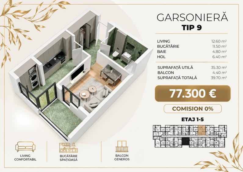 COMISION 0% – GARSONIERĂ METROU BERCENI, STRADA BIRUINȚEI - 1