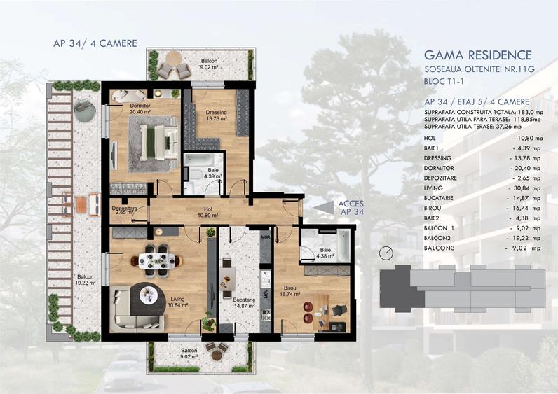 Apartament cu 4 camere decomandat în Olteni