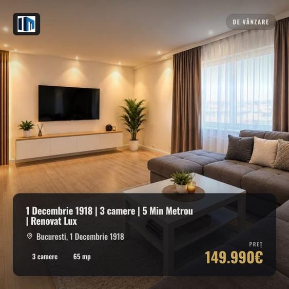 Apartament cu 3 camere decomandat, mobilat în 1 Decembrie 1918
