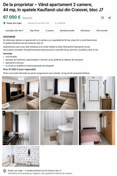 Apartament cu 2 camere semidecomandat în Craiovei