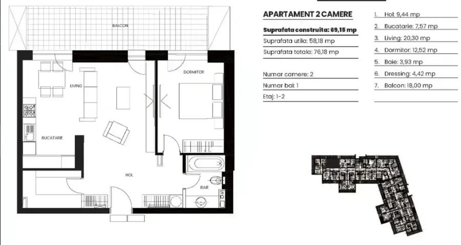 Apartament cu 2 camere semidecomandat în Pipera