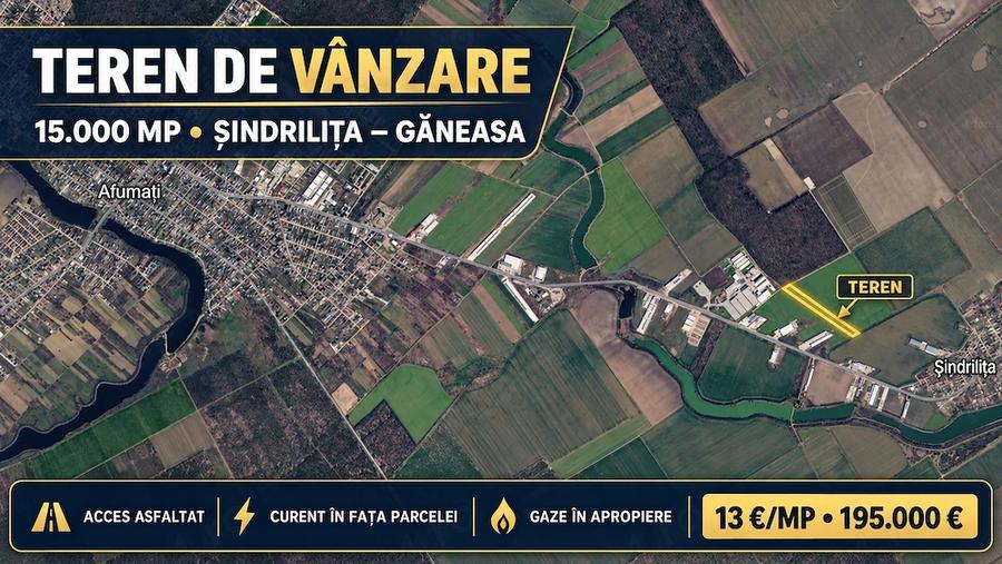 Teren 15.000 mp ?indrili?a Ganeasa, aproape de DN2, zona cu dezvoltare industriala, acces asfaltat - 1