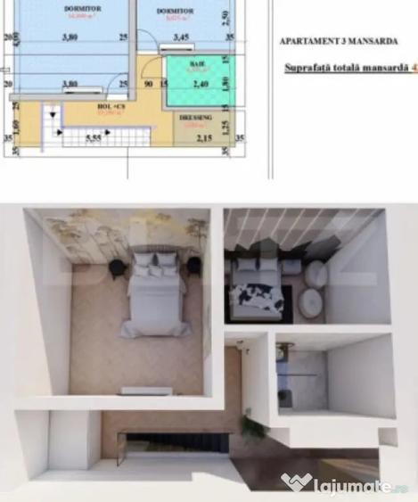 Apartament cu 3 camere semidecomandat în Rediu