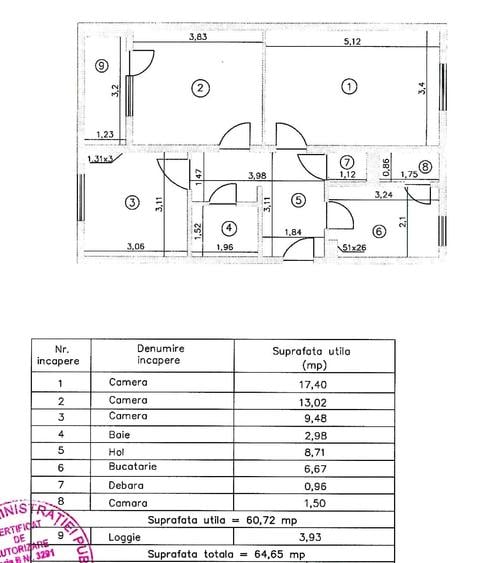 Apartament cu 3 camere decomandat în 1 Decembrie 1918