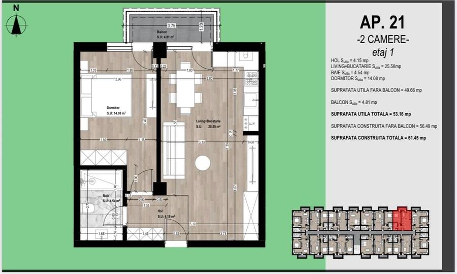 Apartament cu 2 camere decomandat în Central