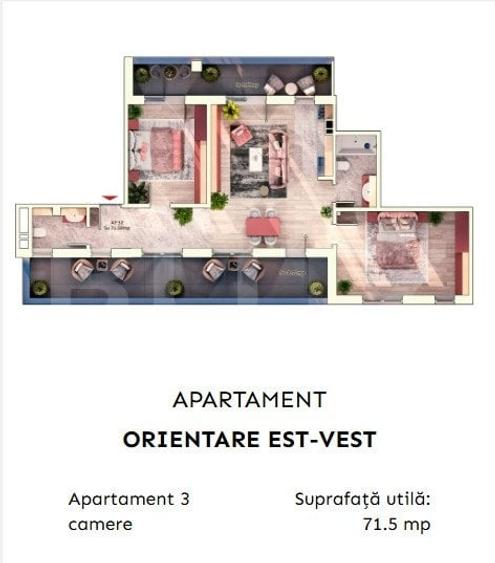 Apartament cu 3 camere semidecomandat în Mărăști