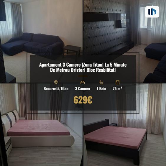 Apartament cu 3 camere decomandat, mobilat în Titan