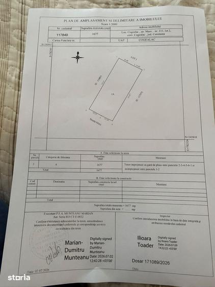 Teren de 1677 mp, în Cogealac