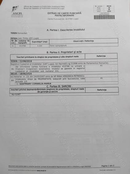Teren extravilan in apropiere de bisericuta DV, 5eur mp - 2