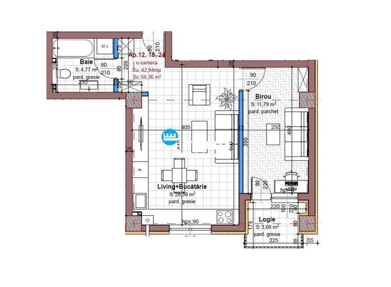 Apartament cu 2 camere decomandat în Aeroport
