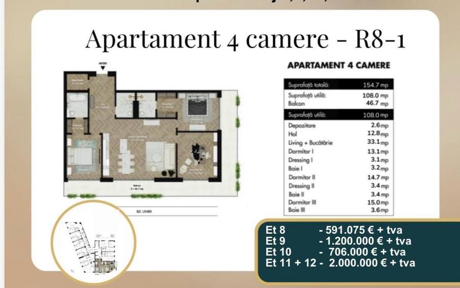 Penthouse cu 4 camere decomandat în Unirii