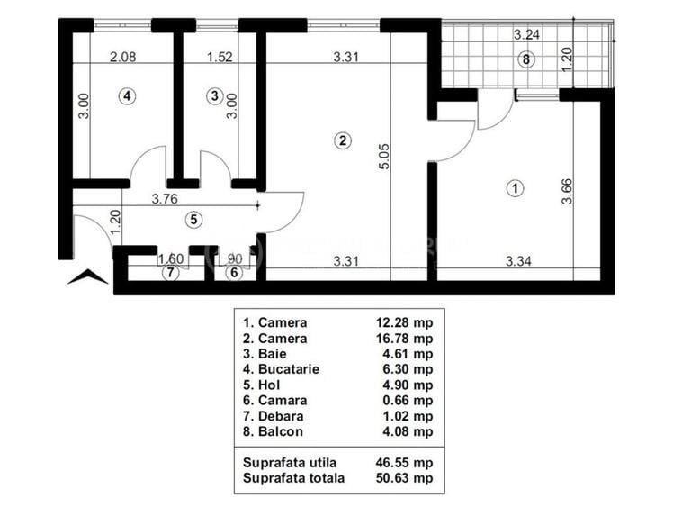 Apartament cu 2 camere nedecomandat în Tudor Vladimirescu