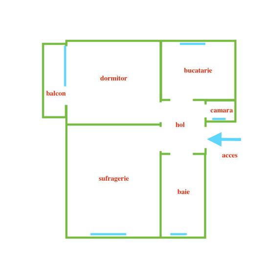 Apartament cu 2 camere decomandat în Elisabetin
