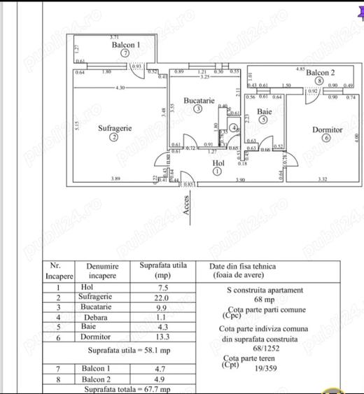 Apartament cu 2 camere decomandat în Micro 3
