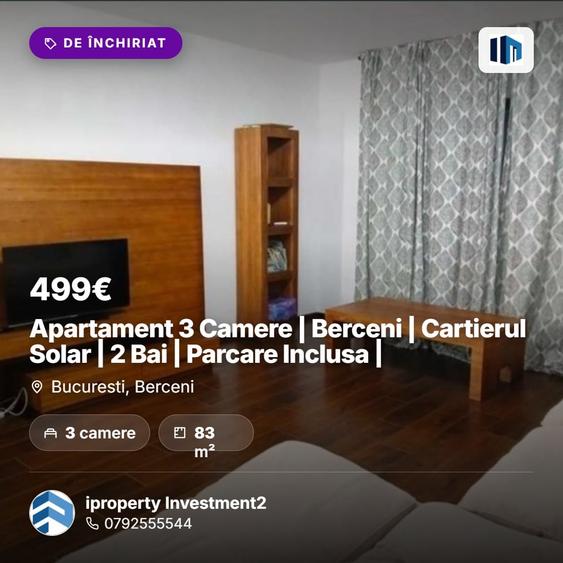 Apartament cu 3 camere decomandat, mobilat în Berceni