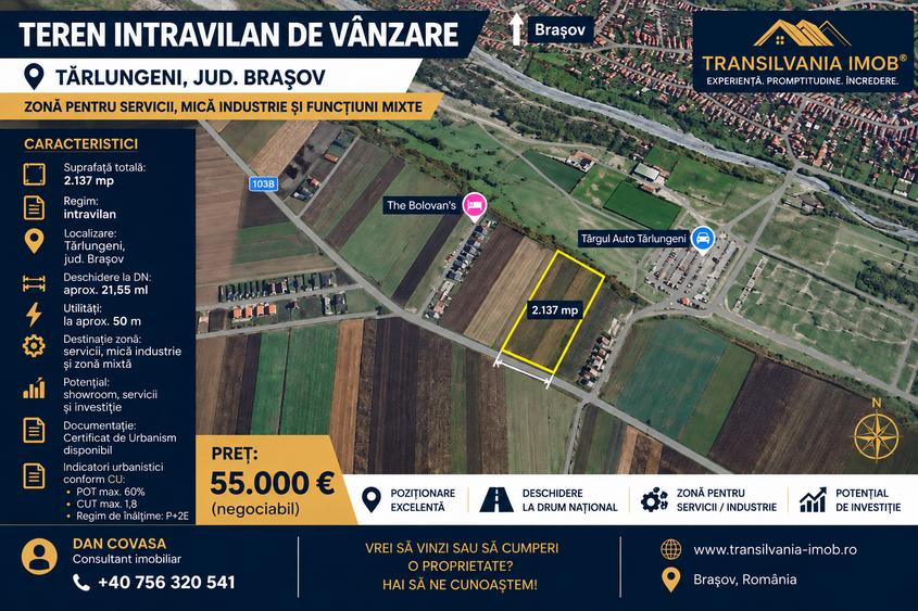 Teren Construcții intravilan de 2170 mp, în Tărlungeni