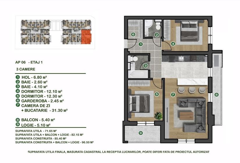 Apartament cu 3 camere decomandat în Păcii