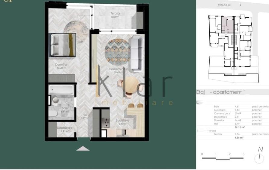 Apartament cu 2 camere semidecomandat, mobilat în Central