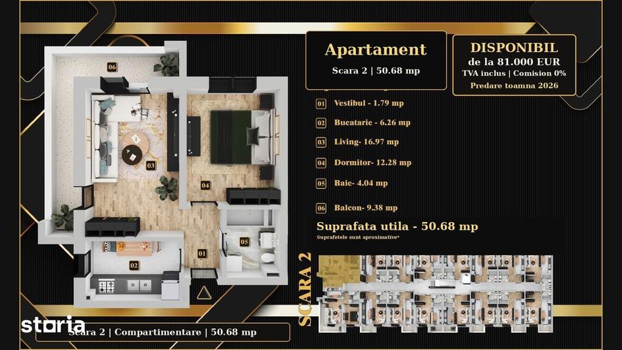 Apartament 50,68mp in Chiajna, de la 81.000, TVA inclus, 0% comision - 2