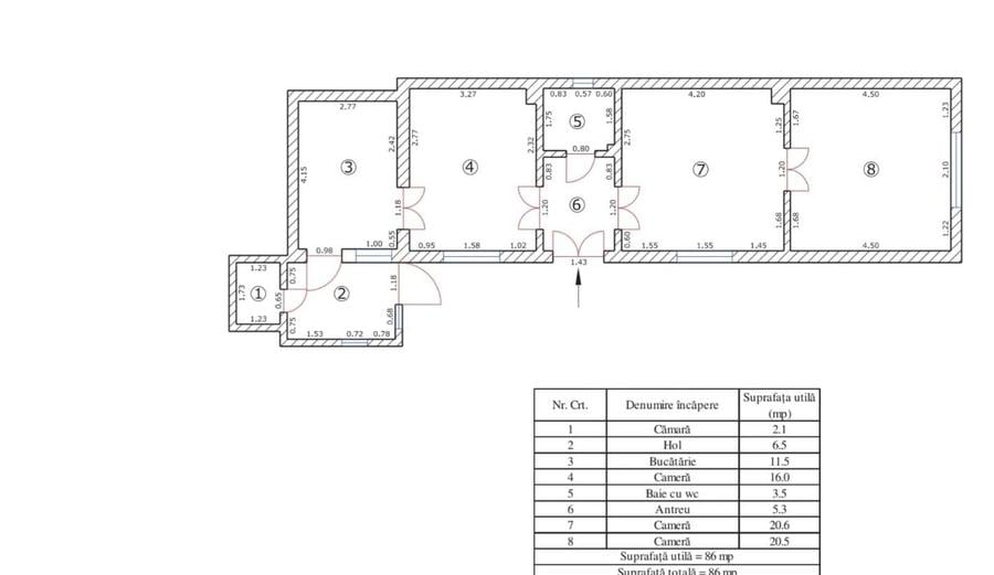 Apartament cu 3 camere semidecomandat în Schei