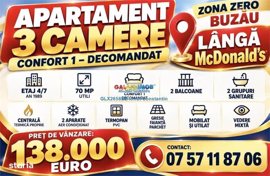 Apartament cu 3 camere decomandat în Central