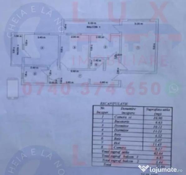 Apartament cu 3 camere decomandat în E3