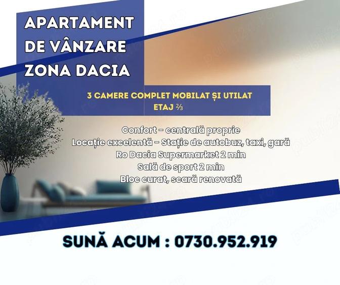 Apartament cu 3 camere decomandat în Central