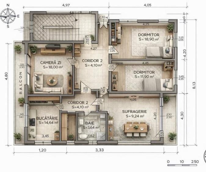 Apartament cu 4 camere decomandat în Gruia