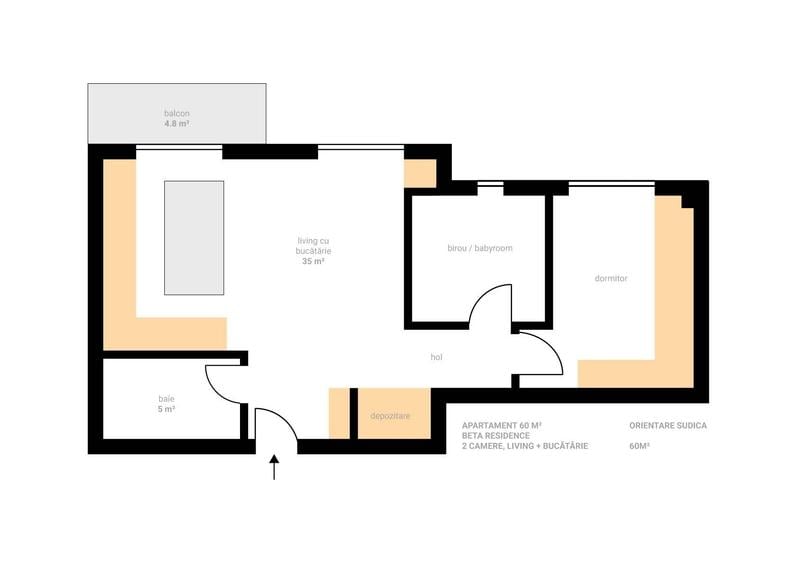 Apartament cu 3 camere semidecomandat în Chinteni