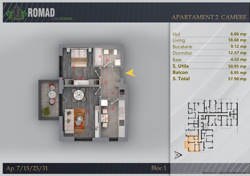Apartament cu 2 camere decomandat în Theodor Pallady