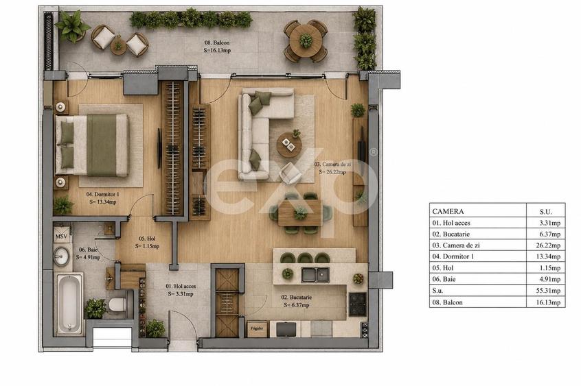 Apartament cu 2 camere decomandat în 13 Septembrie
