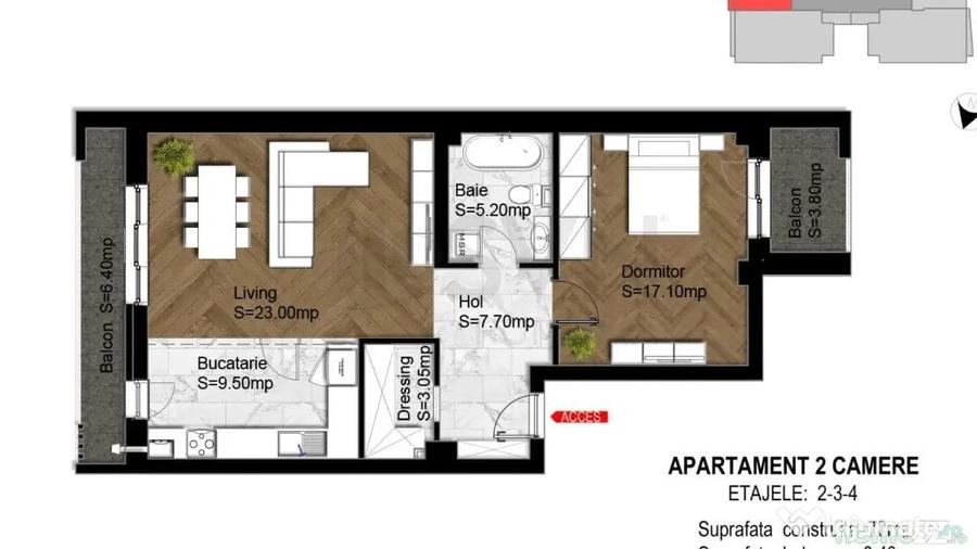 Apartament cu 2 camere decomandat în Străulești