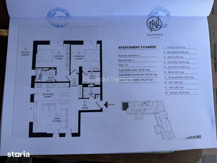 Apartament 3 camere,3bai, terasa46mp, parcare inclusa, pret negociabil