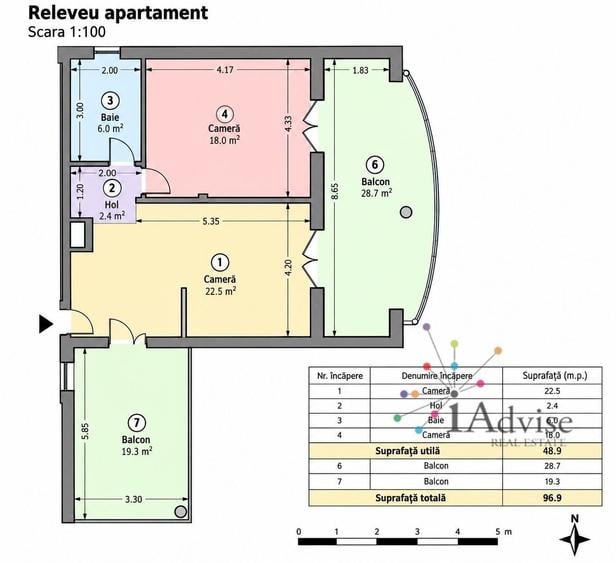 Apartament cu 3 camere decomandat în Central