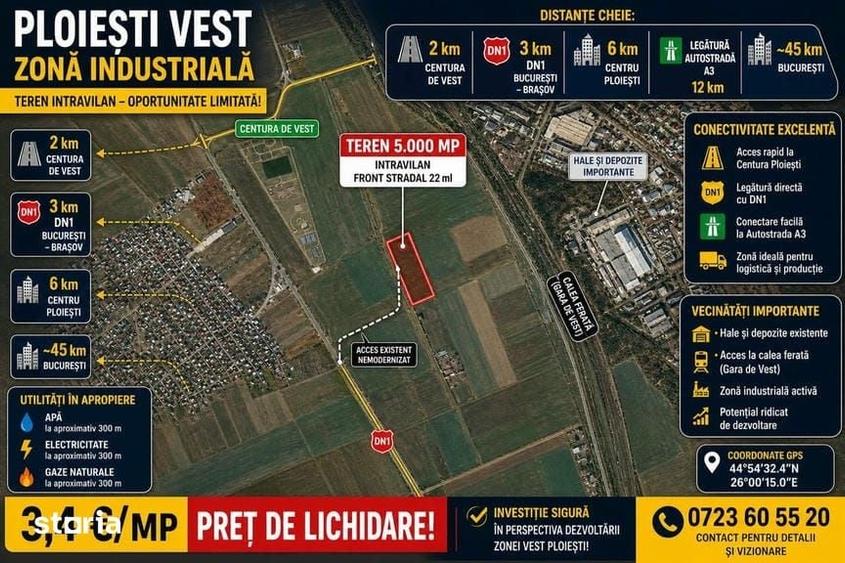 PLOIESTI VEST, TEREN INTRAVILAN: 5,000 MP. DESCHIDERE 22 ML. - 2