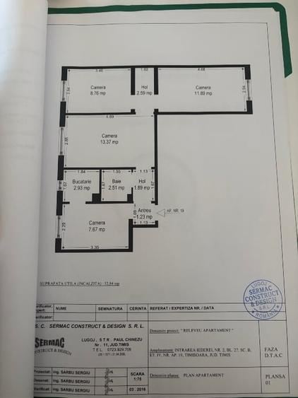 Apartament cu 3 camere semidecomandat în Șagului