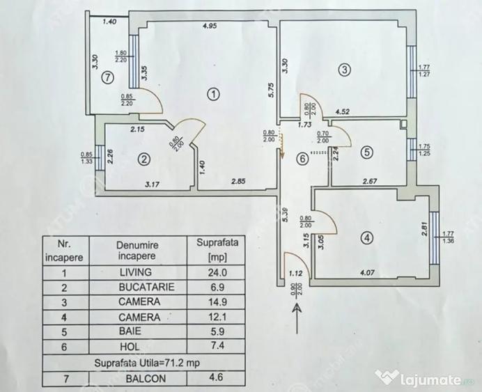 Apartament cu 3 camere decomandat în Turnișor