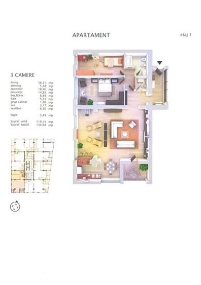 Apartament cu 3 camere semidecomandat, mobilat în Herăstrău