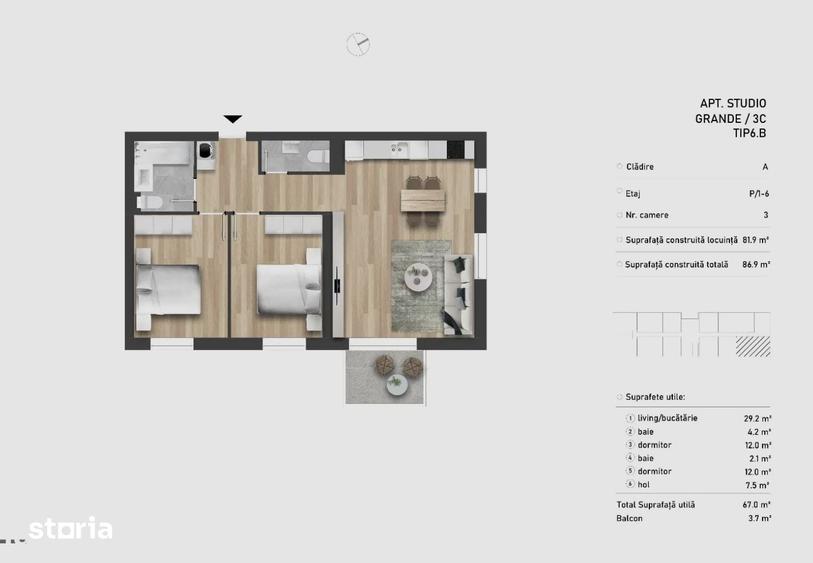 Apartament cu 3 camere decomandat în Central