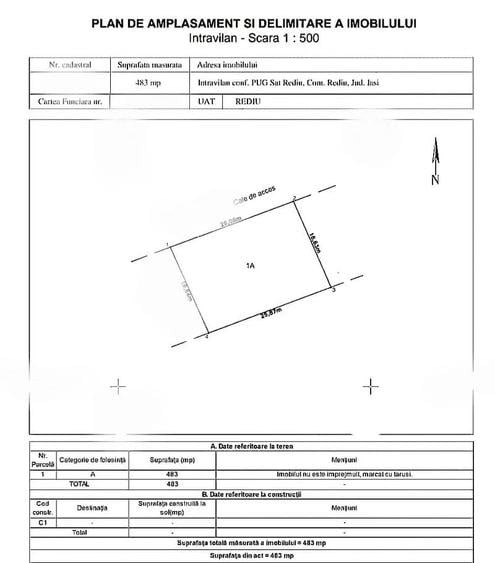 Teren Construcții intravilan de 483 mp, în Central