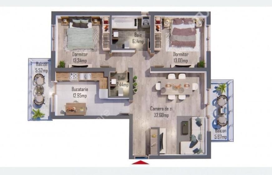 Apartament cu 3 camere decomandat, mobilat în Turnișor