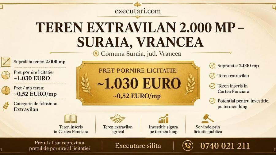 Teren agricol extravilan de 2000 mp, în Suraia