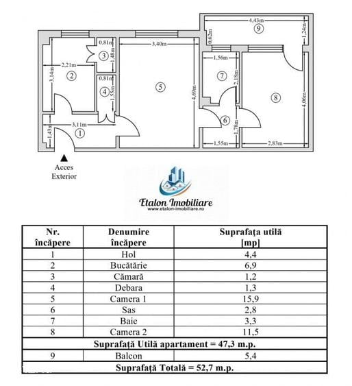 Apartament cu 2 camere semidecomandat în Nord