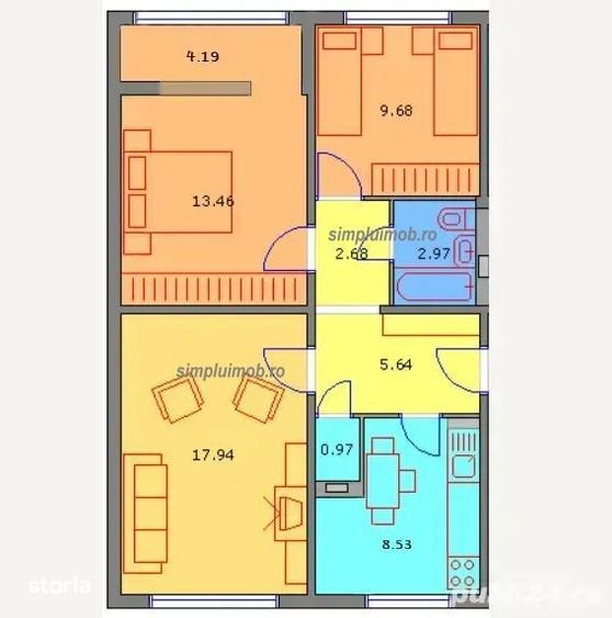 Apartament cu 3 camere decomandat, mobilat în Ozana