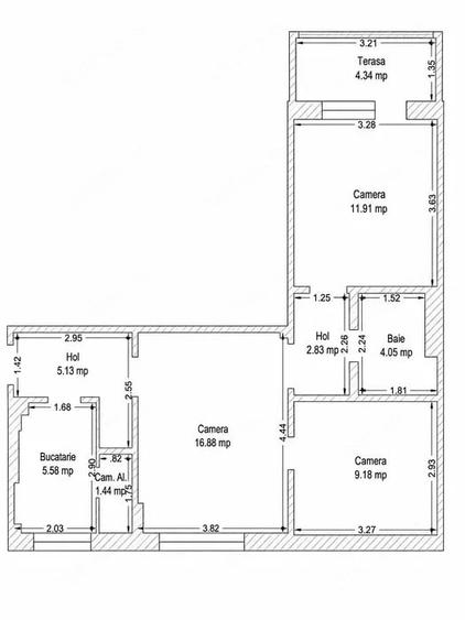 Apartament cu 3 camere semidecomandat în Ultracentral