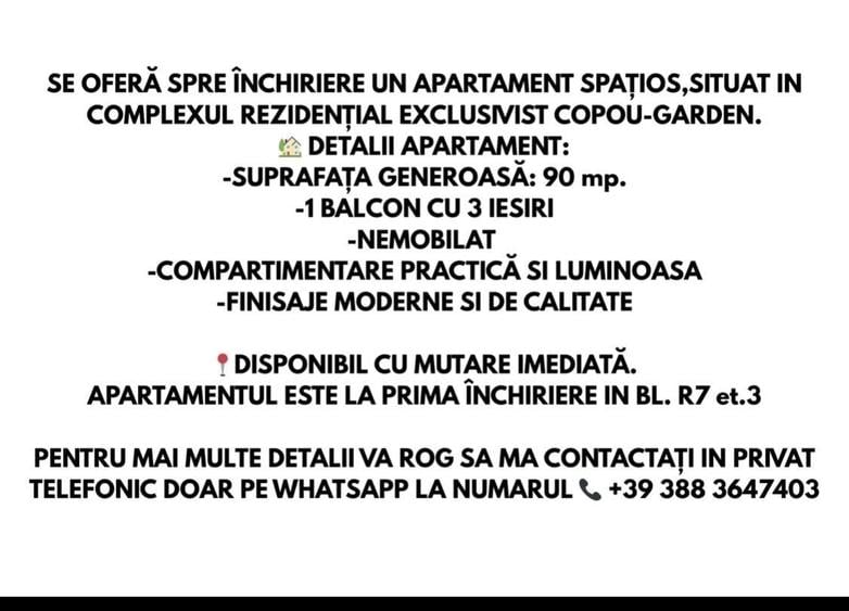 Apartament 3 camere, Iasi spre chirie Copou - 7