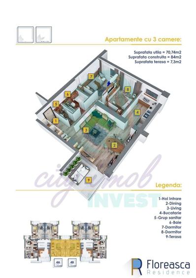 Apartament cu 3 camere în Cișmigiu